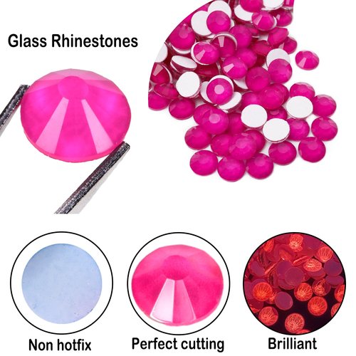 Flatback Glass Rhinestones,Bedazzler Gems 1440pcs Non Hotfix Crystal Rhinestones for Nail Charms Crafts Clothes Tumblers,Hot Pink Neon,SS20