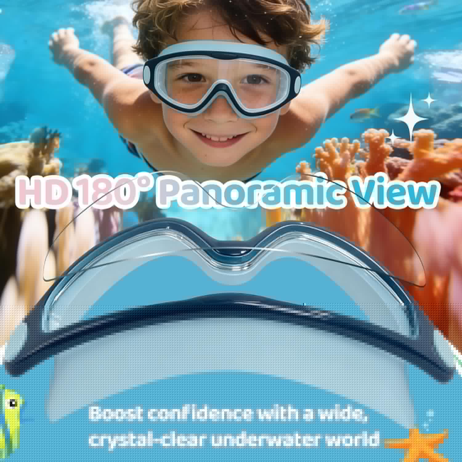 Vvinca Kids Swim Goggles - Soft Wave-Shape Strap, Anti-Fog & Leak-Free | 2 Pack for Ages 3-15