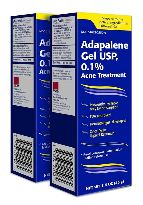 TARO Adapalene 0.1% USP Gel, Paraben Free, Retinoid Acne-Prone Facial Treatment for Sensitive Skin, Prescription Strenght (3.2 oz) Pack of two 1.6 oz each.