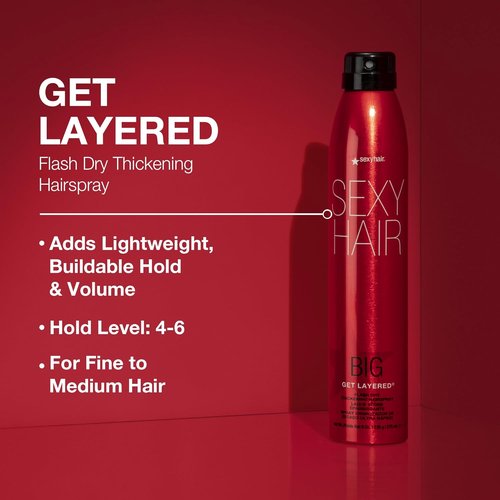 SexyHair Big Get Layered Flash Dry Hairspray - 8 Oz | Buildable Volume & Shine | Humidity Resistant for 72 Hours