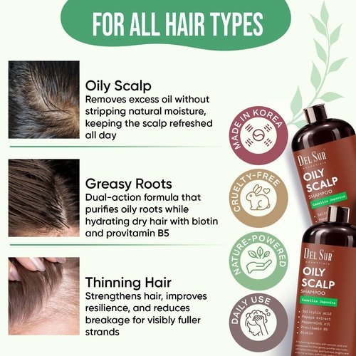 DEL SUR Clarifying Shampoo & Conditioner Set - Oily Hair Control | 16 fl oz | Camellia Japonica & Biotin
