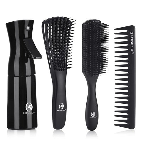 BrushZoo Hair Brush Set - Detangling Brushes for Curly & Natural Hair | Includes Wide Tooth Comb & Spray Bottle