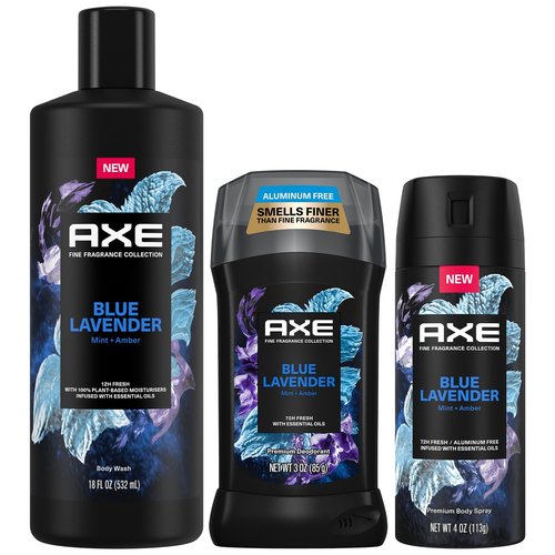 AXE Blue Lavender Gift Set for Men – Men’s Body Wash, Body Spray & Deodorant, Fine Fragrances Collection, Mint & Amber (3 Piece Set)