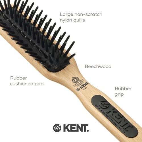 Kent PF20 Narrow Cushion Paddle Brush - Detangles Long Thick Curly Hair | Scalp Massager for All Hair Types