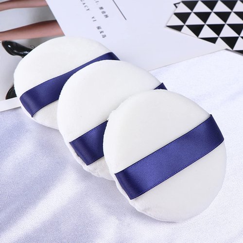 Powder Puff 3 Pieces 3 Inch Soft Powder Makeup Puffs Pads Makeup with Ribbon Face Powder Puffs for Loose and Foundation (3PCS Large Size 3 Inch)