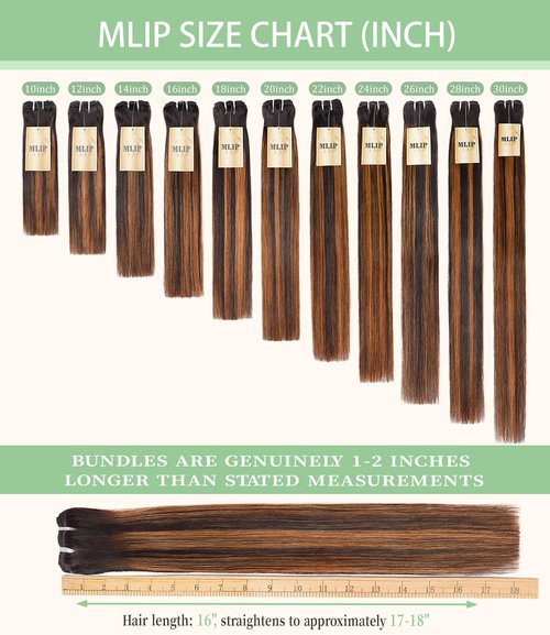 MLIP Raw Bundles Human Hair Straight, No Tangle Shedding, Keep Texture Silky Soft After Multiple Washes, 16A Raw Indian Hair Bundles 10 Inches, Brown Highlight Bundles