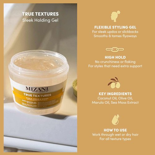 Mizani True Textures Sleek Holding Gel - Firm Hold, Flake-Free Hair Gel for All Hair Types