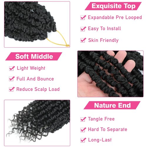 9 Packs Passion Twist Crochet Hair 18 Inch Pre-twisted Passion Twist Hair Pre Looped Crochet Passion Twist Hair Bohemian Passion Twist Crochet Hair for Women Girls and Kids (18Inch,1B)