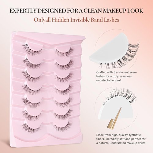 Onlyall Short Lashes Natural False Eyelashes 3/4 Small Lashes Fake Eyelashes Wispy Lashes Natural Lashes Clear Band Lashes 12mm Lashes H21