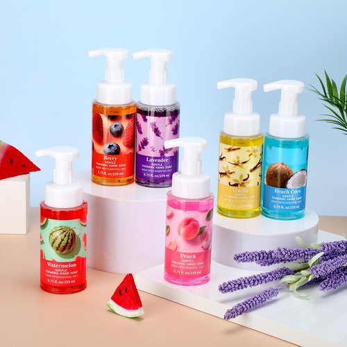Swiffen 6 Pack Foaming Hand Soap with Pump Care Moisturizing Liquid Fruity Scented Foam Hand Wash Employee Appreciation Gift Bulk 2026 New Year Gift for Kitchen Bathroom Family Teacher 8.75 Fl. oz