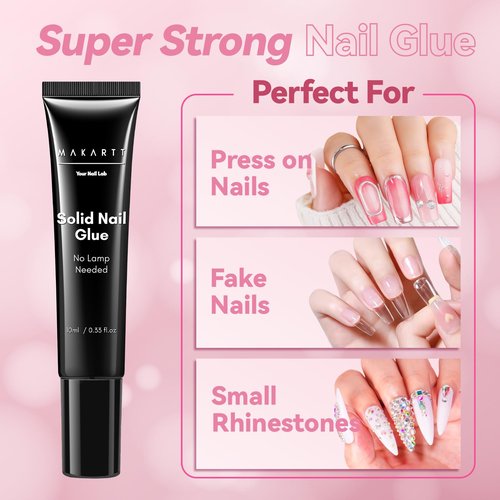Makartt Hema-Free Semi Solid Nail Glue for Press On Nails, 20s Air Dry No UV Lamp, Super Strong 4+ Weeks Hold, Bubble Free Nail Adhesive for Acrylic Tips DIY Nail Art for Beginners & Salon Nail Techs