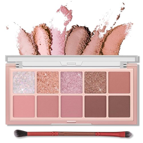 Erinde 10-Color Eyeshadow Palette - Ultra-Blendable Matte & Shimmer Shades, Rose Pink with Brush