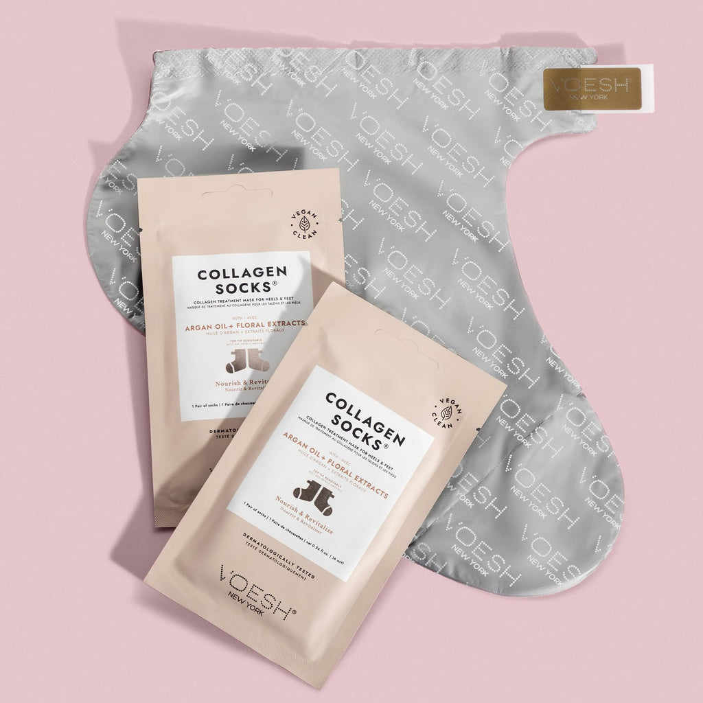 Voesh Collagen Gloves and Socks- Argan Oil, Collagen Infused, 4 Pack, 2 Pack of Gloves, 2 Pack of Socks, At Home Spa, Body Care, Nourishing, K-Beauty Hydrating Korean Skincare