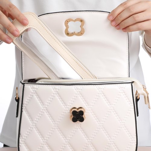 Clear Makeup Bag, Portable Transparent Cosmetic Organizer, PU Leather clear Makeup Brush Holder, Waterproof Travel Toiletry Pouch with Zipper for Women, Slim MakeupCase for Home, Office, Travel(Beige)