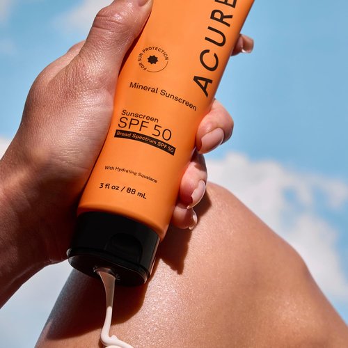 Acure Mineral Sunscreen SPF 50 - Zinc Oxide Sunscreen for Face & Body, Travel Size Sunblock Cream for Men & Women, Non Toxic for Sensitive Skin with Squalane for Hydration - 3 fl oz