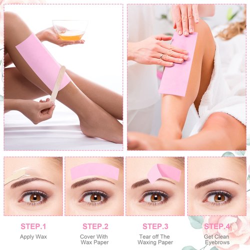 400 Pieces Wax Strips Sticks Kit, Non-Woven Waxing Removal Strips with Wax Applicator Stick for Body Skin Facial Hair Removal Tools(Pink)