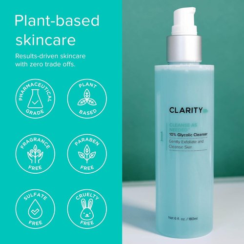 ClarityRx Exfoliating Face Wash - 10% Glycolic Acid for Smooth, Glowing Skin | Natural Plant-Based Cleanser (4 fl oz)
