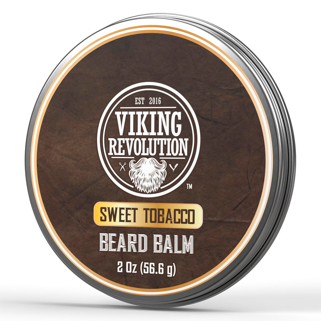 Viking Revolution Beard Balm - Tobacco Scented Moisturizing Butter with Argan & Jojoba Oil | 2oz