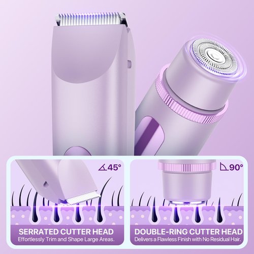 Bikini Trimmer for Women, Painless Electric Razor Remover for Leg, Body, Armpit & Facial Hair, Rechargeable Cordless IPX7 Waterproof Shaver with Ceramic Blade, Easy Cleaning, USB Charging, Purple