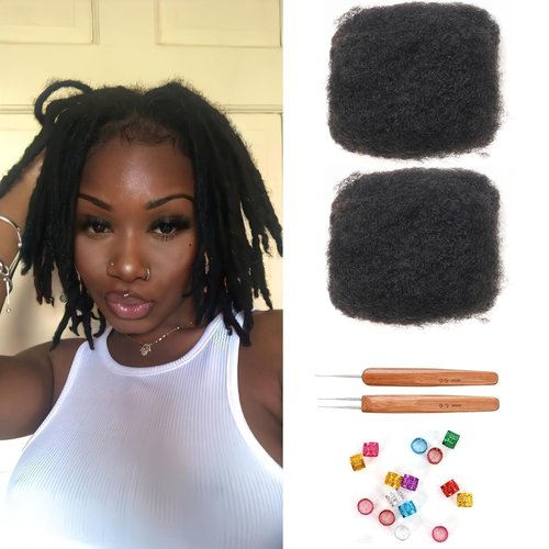 Afro Kinkys Bulk Human Hair for Dreadlock Extensions Repair Locs, Twists Braids 10 Inch 30g/Bundle Tight Afro Kinky Bulk Hair 100% Human Hair can be bleached and dyed (10 Inch Natural Black Pack of 2)