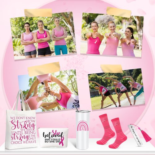 Silkfly 5 Pcs Book Lovers Gifts Set, Gifts for Book Lovers, Includes 20 oz Wine Tumbler Socks Bookmark Tote Bag and Cosmetic Bag (Pink Ribbon)