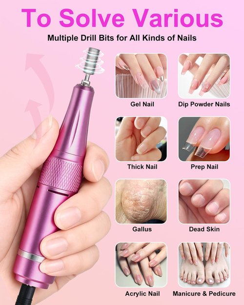 Moskany Professional Electric Nail Drill Kit 35000RPM with 14PCS Bits Purple Gold Portable Rechargeable Cordless File Machine for Acrylic Gel Powder Nails and Manicure Pedicure Toenail Tool Salon Set