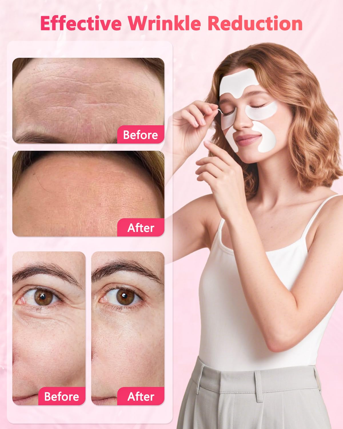 Vryioh Forehead, Smile Line & Under Eye Wrinkle Patches, 3 IN 1 Overnight Facial Wrinkle Treatment with Hyaluronic Acid, Collagen to Lift Lines for Women, 60 Patches