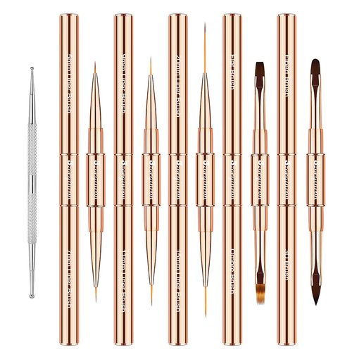 Nail Art Brushes for Nail Art, Professional 5Pcs Double-Ended Acrylic Nail Brush Set for Details, Long Lines, Ombre & 3D Design-Perfect for DIY Manicures & Salons (Gold)