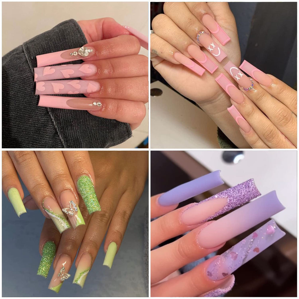 XXL No C Curve Nail Tips, SWETIDY 600Pcs Refill Size of 4,5,6,7 Clear Acrylic Nails Square Shape Nail Half Cover