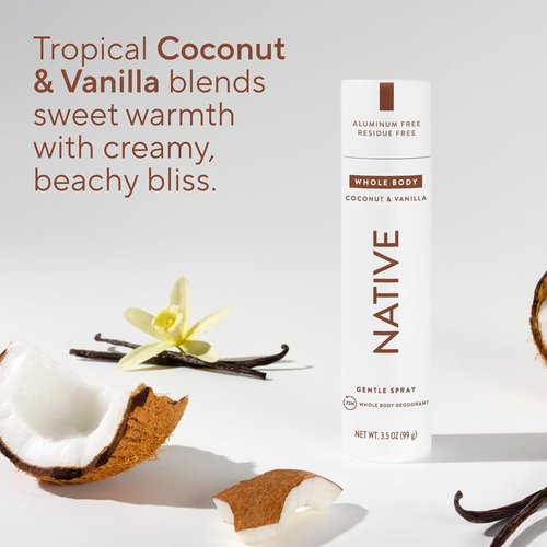 Native Whole Body Deodorant Spray - Coconut & Vanilla Scent | 72-Hour Odor Control, Aluminum-Free, 3.5 oz