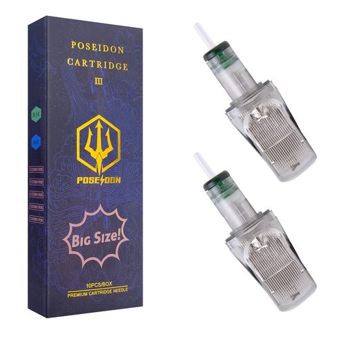 Poseidon 10Pcs Big Size Tattoo Cartridge Needles 0.35mm Standard Bugpin Curved Mag 45 Round Magnum with Membrane Safety Cartridges (#12 Standard-1245 RM)
