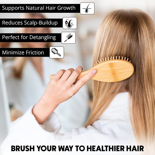 Bamboo Brush for Hair Growth - Natural Bristle Detangling Brush with Wooden Paddle | Ergonomic Handle for All Hair Types