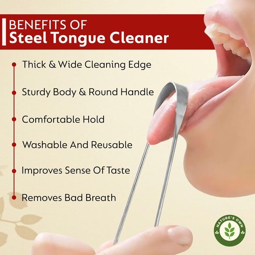 Nature's Own Tongue Scraper - Stainless Steel Oral Care Tool for Fresh Breath | Pack of 2