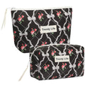 HAOGUAGUA 2 Pieces Makeup Bag, Small Large Quilted Cosmetic Bag, Travel Floral Make Up Toiletry Organizer Bag for Women Girls (2PCS STYLE A-5)