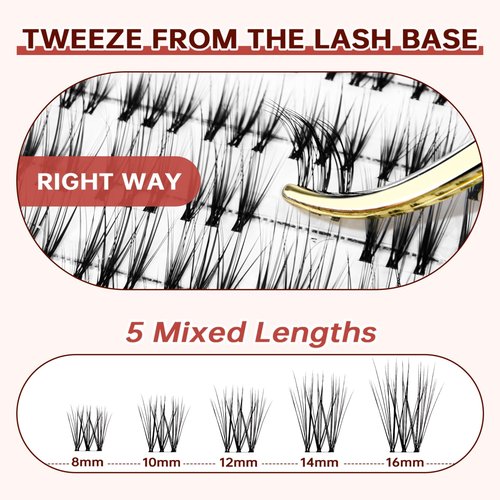 JOLIETIFY Lash Extension Kit, Natural Style, Faux Mink 8-16mm Cluster Lashes, BareLook, Soft & Fluffy, Waterproof Bond & Seal, Reusable Individual Lashes with Tweezers & Remover Tool, Easy to Apply
