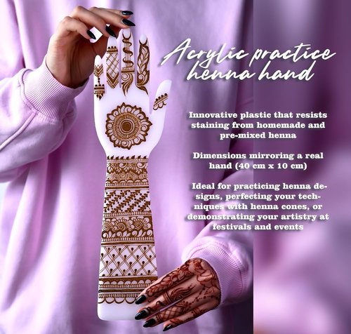 Acrylic Hand for Henna Practice - Reusable Plastic Board for Henna Cones Paste | Beginners Henna Kit for Mehendi Art