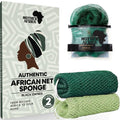 MOTHER AFRICA African Net Sponge Authentic with Knots 2 Pack Black Owned Exfoliating Body Scrubber Bath Sponge for Shower Washcloth Loofah Gentle Deep Cleansing Back Scrubber Face & Body Men & Women