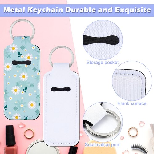 Ferreve 100 Pcs Sublimation Lipstick Holder Keychain Bulk Blank Lipstick Balm Gloss Holder Neoprene Blanks Portable Protective Cases for Women DIY Key Ring Travel Supplies