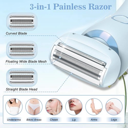 Skiennix Electric Shaver for Women - Painless 2-in-1 Wet & Dry Waterproof Razor | Rechargeable, Blue