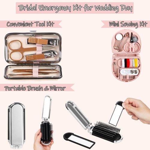Bridal Emergency Kit for Wedding Day, Wedding Essentials Survival Set for Team Bride, Must-Have 50+ Essentials Travel Kit with Makeup Bag