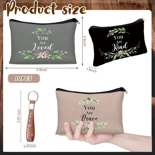 SilTriangle 20 Pcs Women's Day Christian Gifts for Church Women Bulk 10 Inspirational Cosmetic Bag Keychain Favors(Morandi)