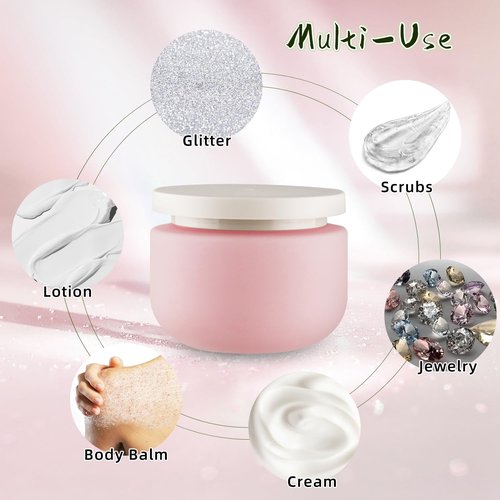 4 Pcs 250g/8.3oz Plastic Cream Jars Sample Containers Wide Mouth Leak Proof Cosmetic Bottles with Lids for Lotion Make Up DIY Making Beauty Products - Pink