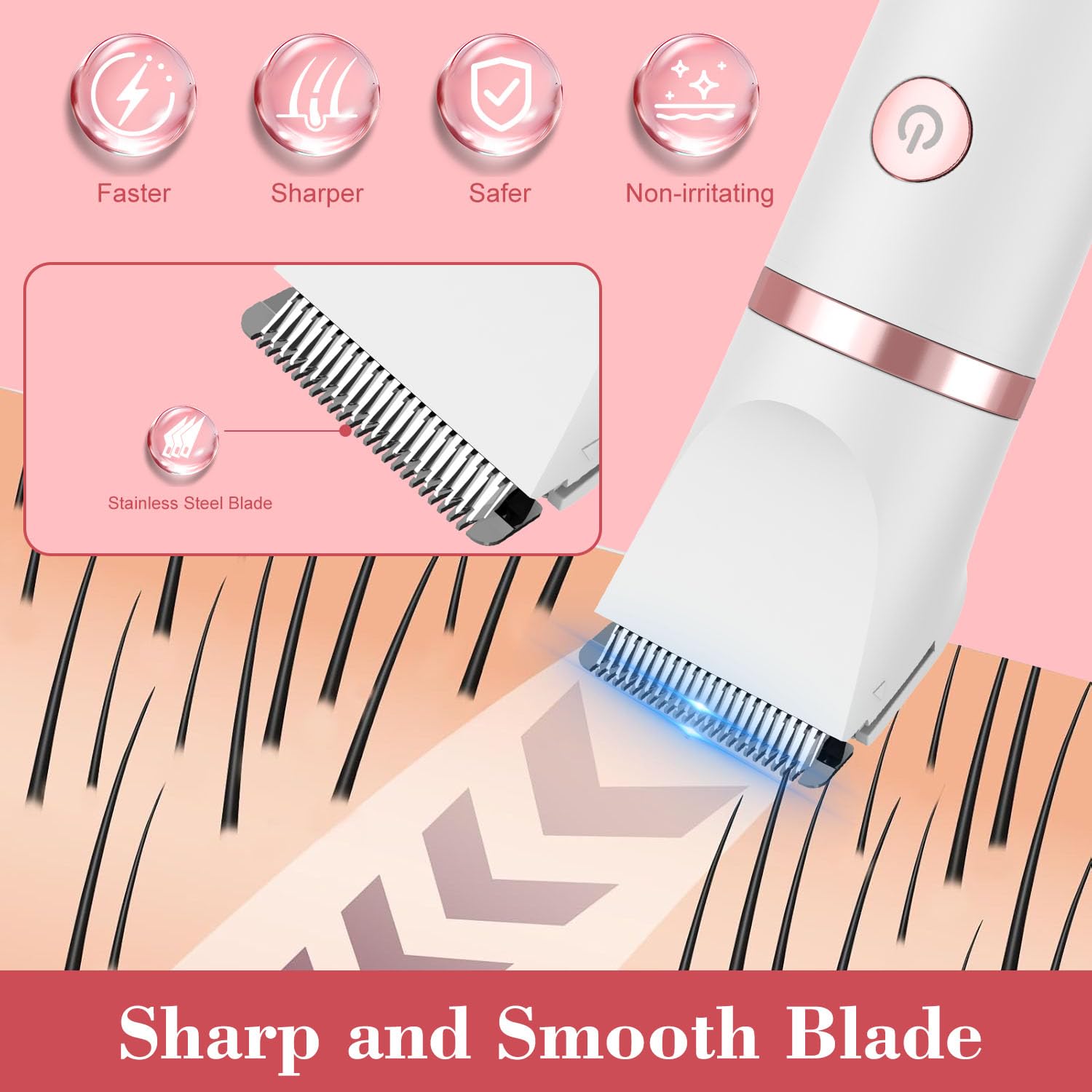Zivelier 3-in-1 Electric Razor IPX7 Waterproof Bikini Trimmer Wet & Dry Use Painless Personal Trimmer Groomer for Ladies Face Body Legs Bikini Public Hairs Electric Lady Shaver with Replaceable Heads