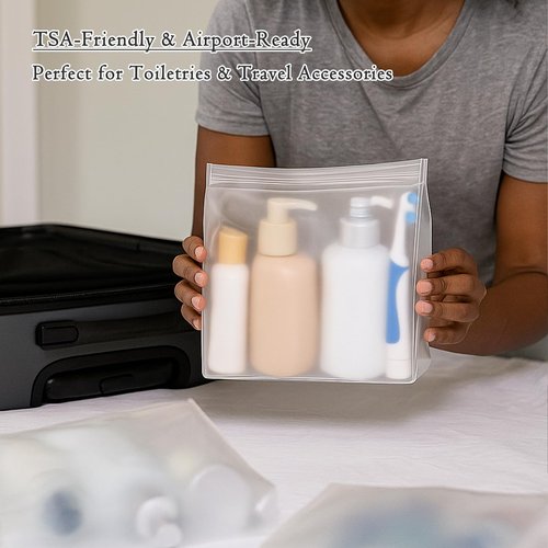 Circloophs 30 Pack Clear Makeup Bag Organizer Cosmetic Zipper Pouch TSA Approved Small Travel Pouches Transparent EVA Reusable Water-resistant Plastic Clear Gift Bags Bulk, Frosted, 11” x 8” x 2.8”