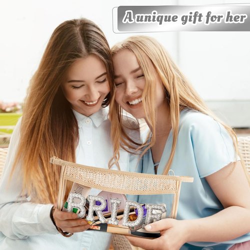 Boho Patch BRIDE Makeup Bag Clear Cosmetic Bag Zipper Travel Toiletry Bag Transparent Waterproof Makeup Bag Cute Makeup Pouch Bridal Bag Christmas Engagement Wedding Gift for Women (BRIDE White Pearl)