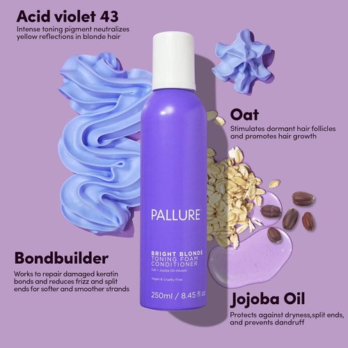 Pallure Bright Blonde Hair Toning Foam Conditioner - Reduces Brassiness & Yellow Tones | Vegan, 250 ml
