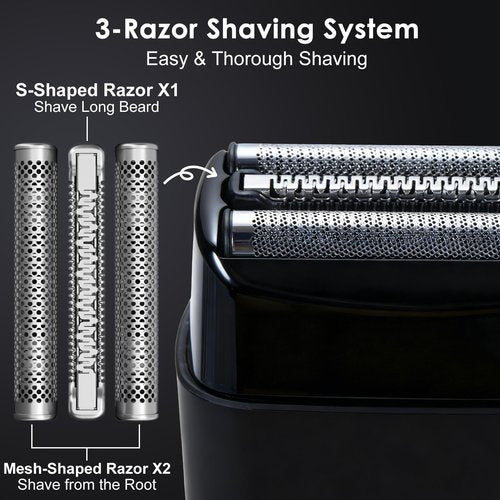 Men's 2-in-1 Rechargeable Foil Shaver & Hair Clipper, Beard & Sideburn Grooming Trimmer, 3 Floating Blades Electric Razor, 7200RPM High-Speed Motor, IPX7 Waterproof, Travel-Friendly