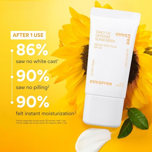 Innisfree Daily UV Defense SPF 36 | Lightweight Korean Face Sunscreen with Invisible Finish, No White Cast