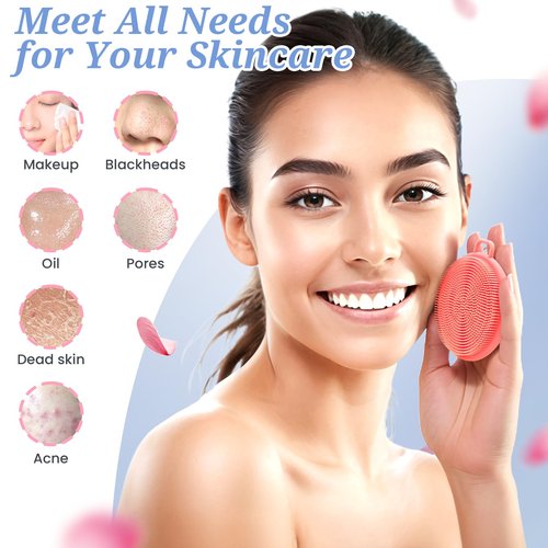 GEENOA Silicone Face Scrubber 4PCS, Manual Face Scrubber Exfoliator with Soft Bristles and Non-Slip Handle, Gentle Facial Scrubber Face Brush for Super Lathering & Deep Cleansing(4Colors)