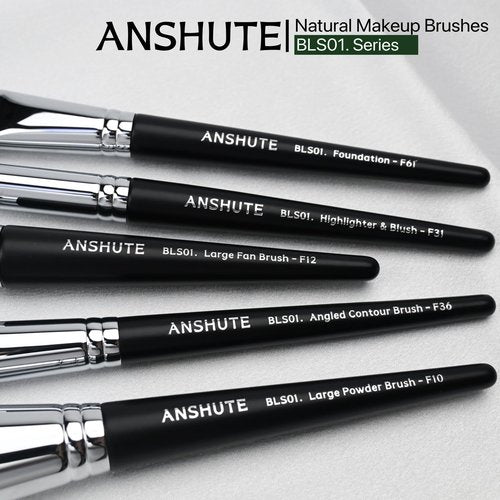 Anshute 12-Piece Professional Natural Goat Hair Makeup Brush Set with Travel-Ready Makeup Brush Organizer - 5 Face & 7 Eye Brushes. Super Soft Bristles, Variety of Brushes. Labled Brush Handle